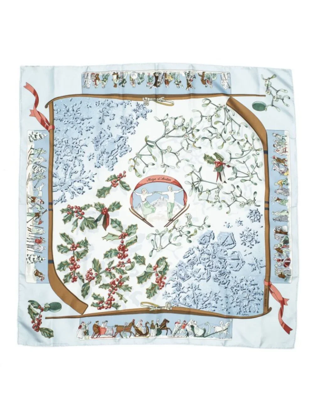 Hermes Scarf Light Blue Green Brown Silk